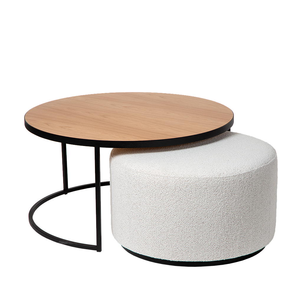 Coffee table Emir natural + pouf Ritz Alpine ivory