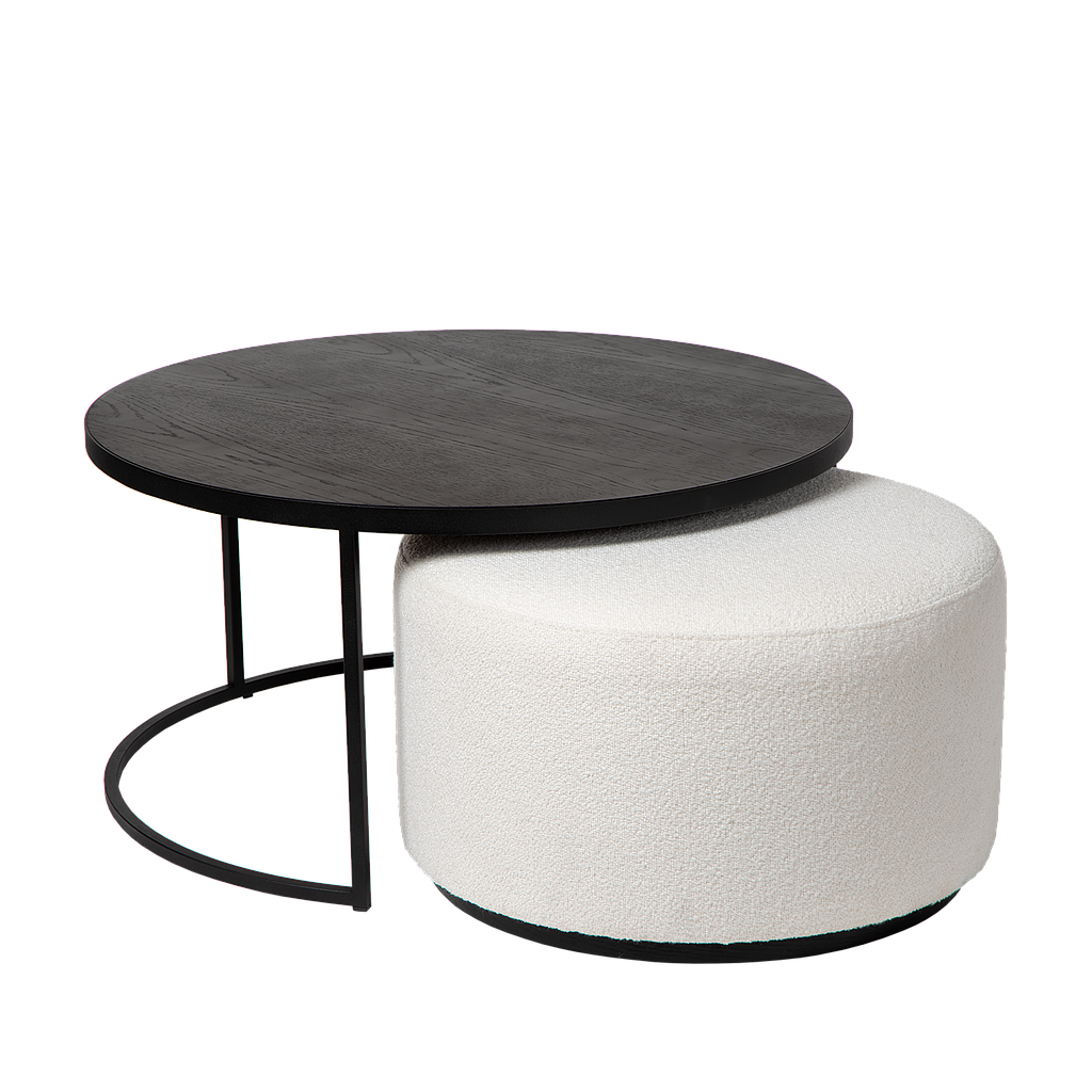 Table basse Emir noir + Pouf Ritz Alpine ivory