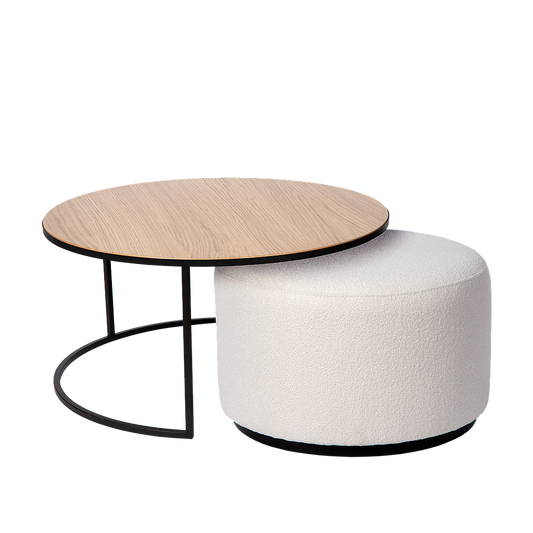 Coffee table Emir natural + pouf Ritz Alpine ivory