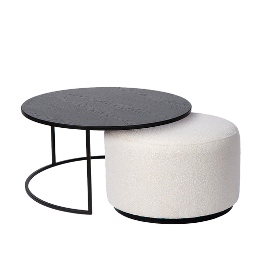 Coffee table Emir black + pouf Ritz Alpine ivory